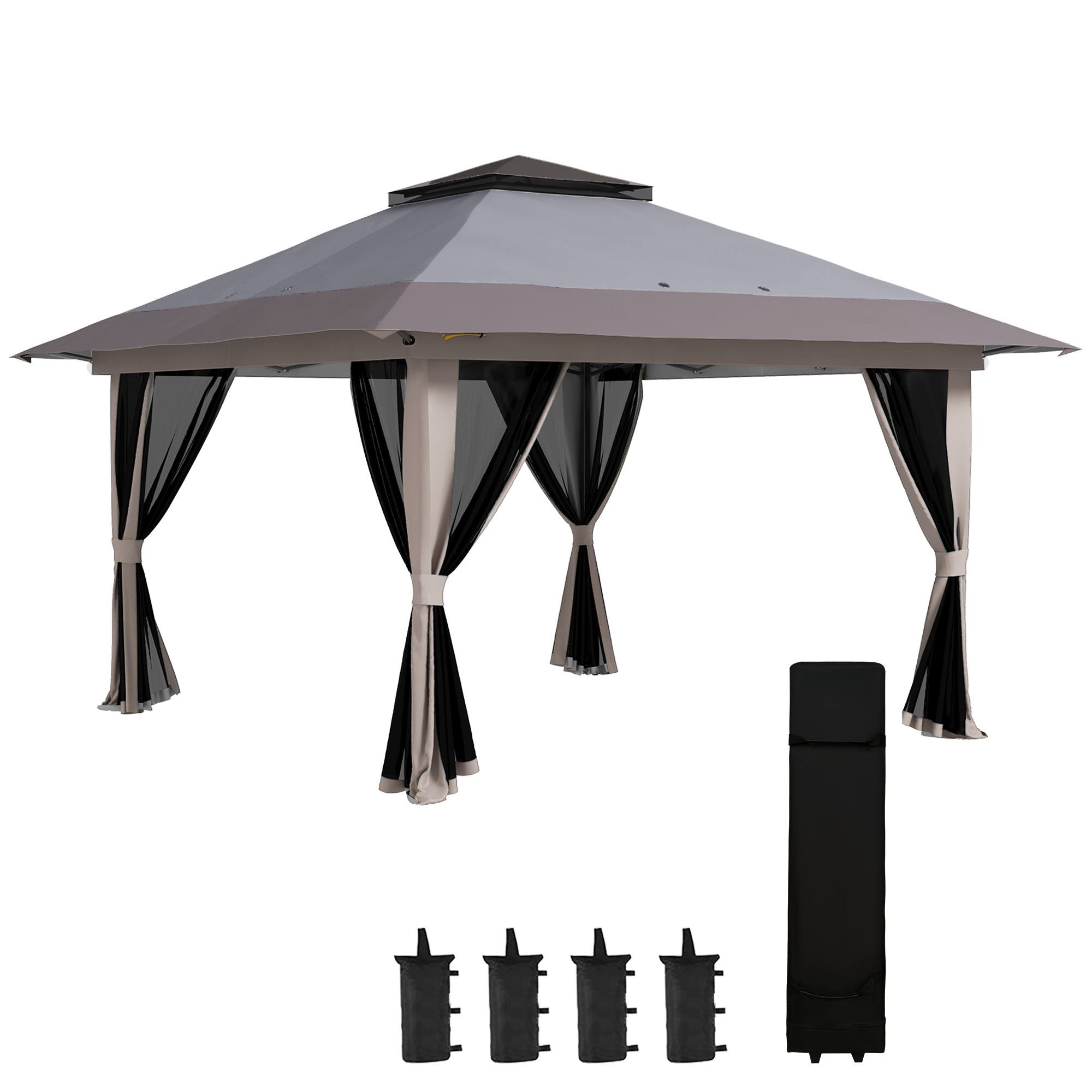 13' x 13' Pop-Up Gazebo û 2-Tier Instant Canopy with Carry Bag (Gray)