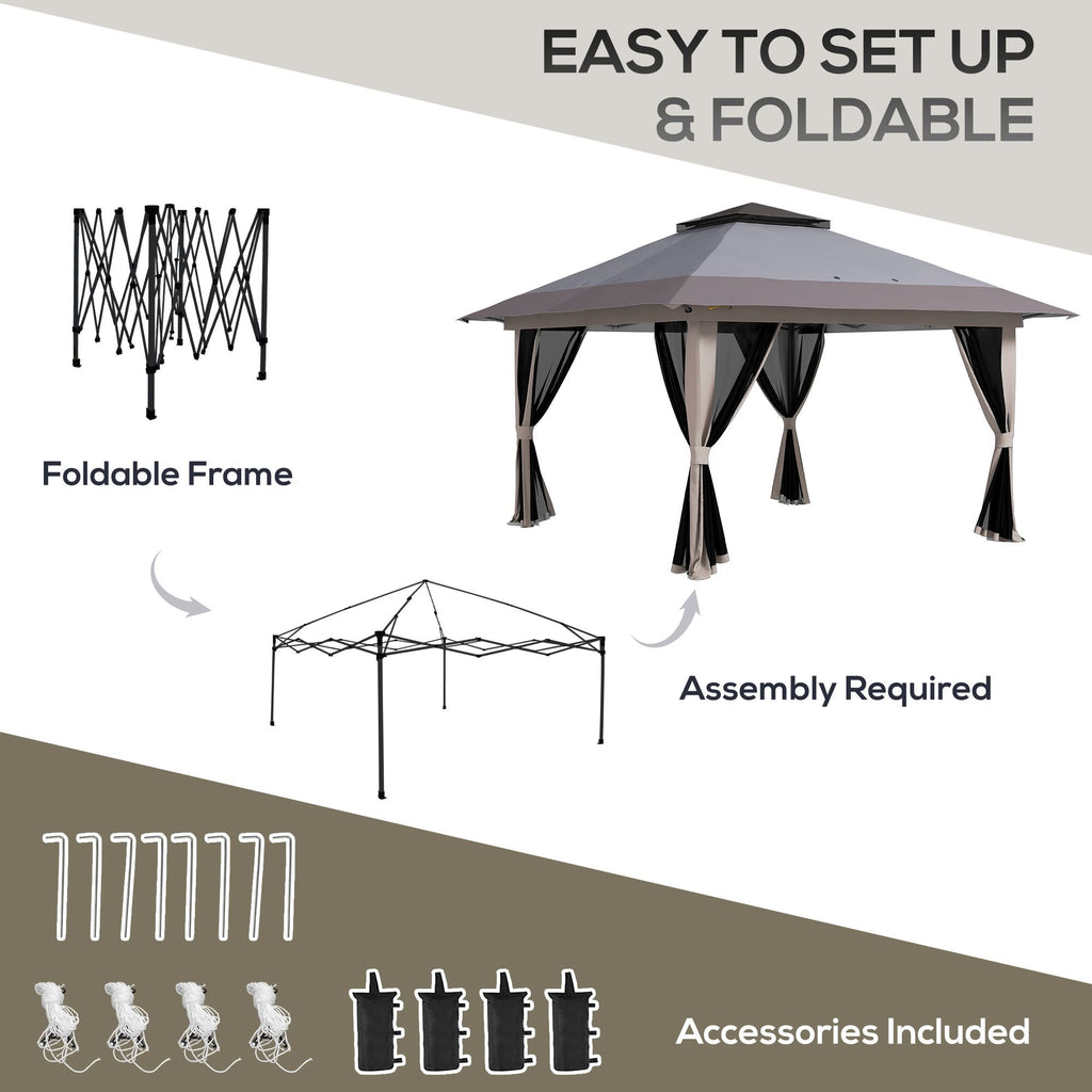 13' x 13' Pop-Up Gazebo û 2-Tier Instant Canopy with Carry Bag (Gray)