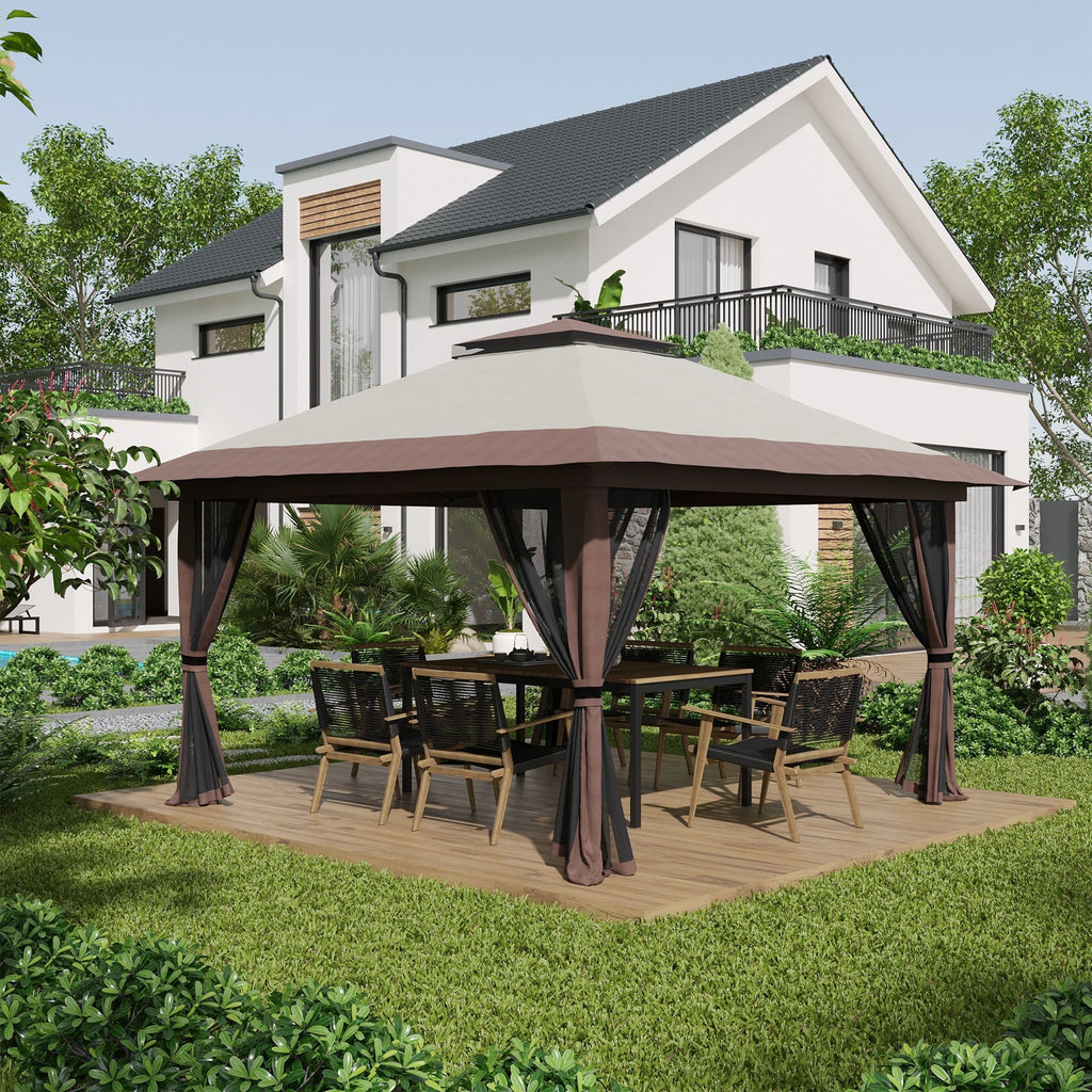 13' x 13' Garden Gazebo û Pop-Up Canopy with Netting (Beige)