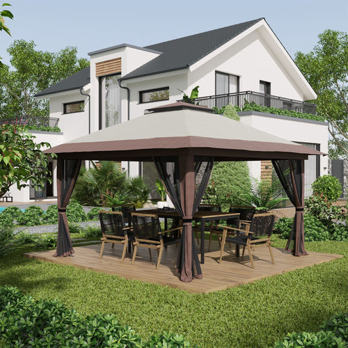13' x 13' Garden Gazebo û Pop-Up Canopy with Netting (Beige)