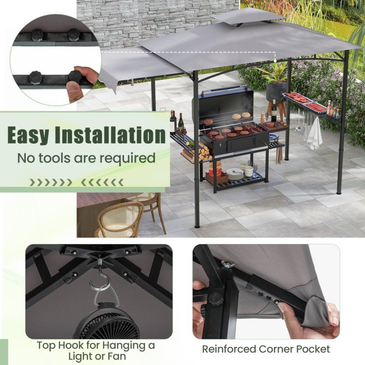 10.5' x 5' Grill Gazebo with Side Awning and Double-Tiered Top