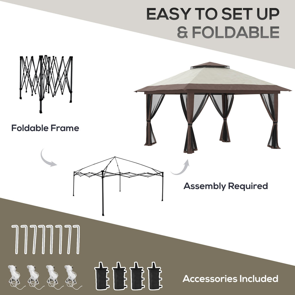 13' x 13' Garden Gazebo û Pop-Up Canopy with Netting (Beige)