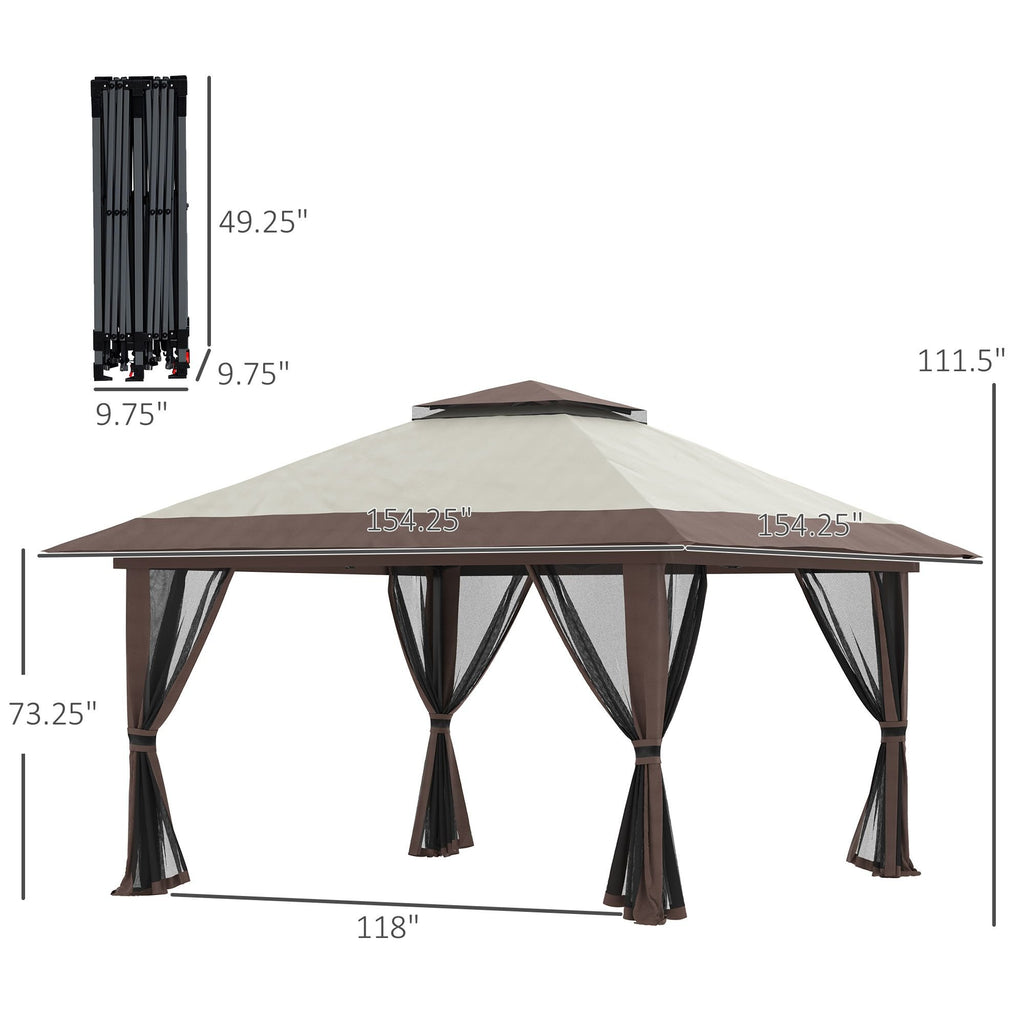 13' x 13' Garden Gazebo û Pop-Up Canopy with Netting (Beige)