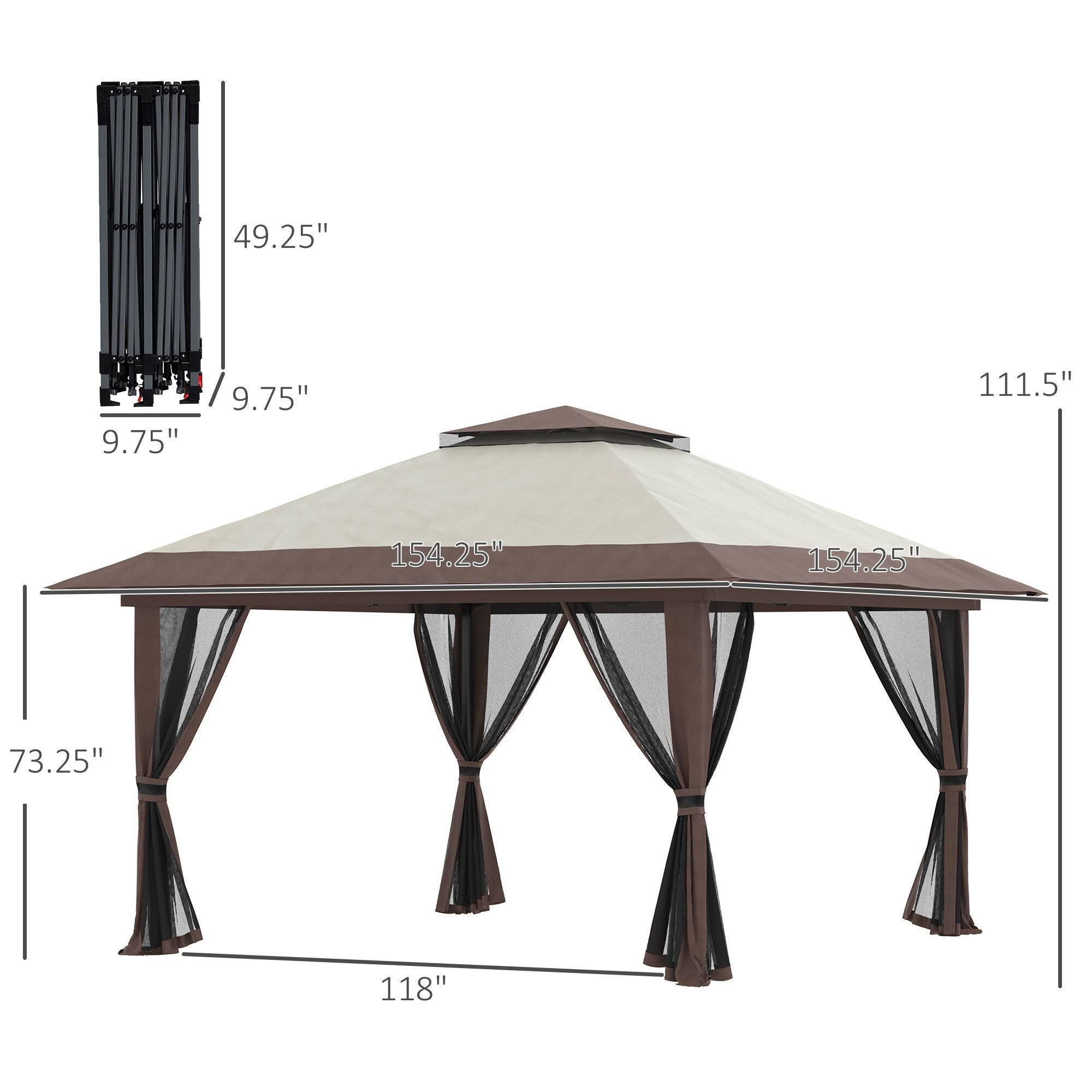 13' x 13' Garden Gazebo û Pop-Up Canopy with Netting (Beige)