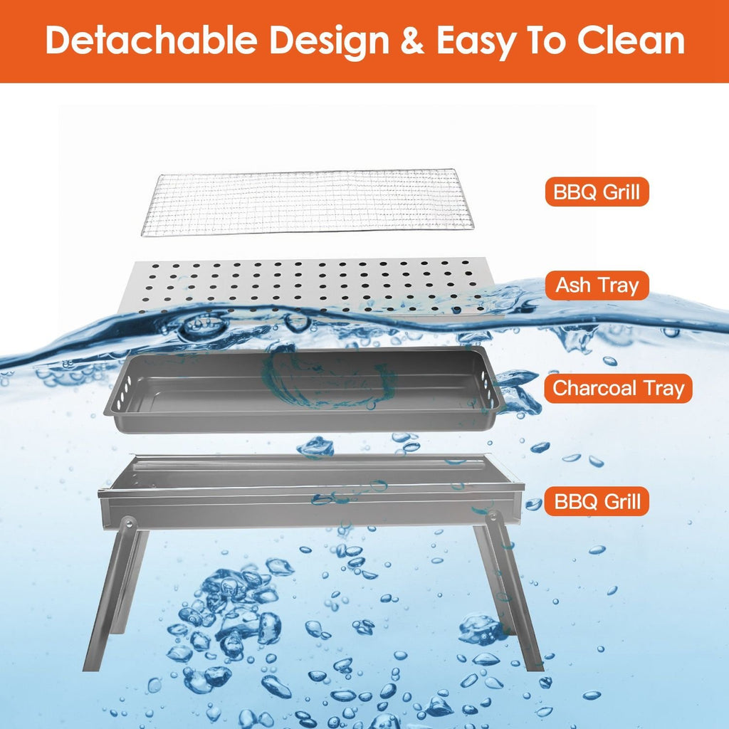 Foldable Charcoal BBQ Grill with Shelf – Portable Stainless Steel Tabletop