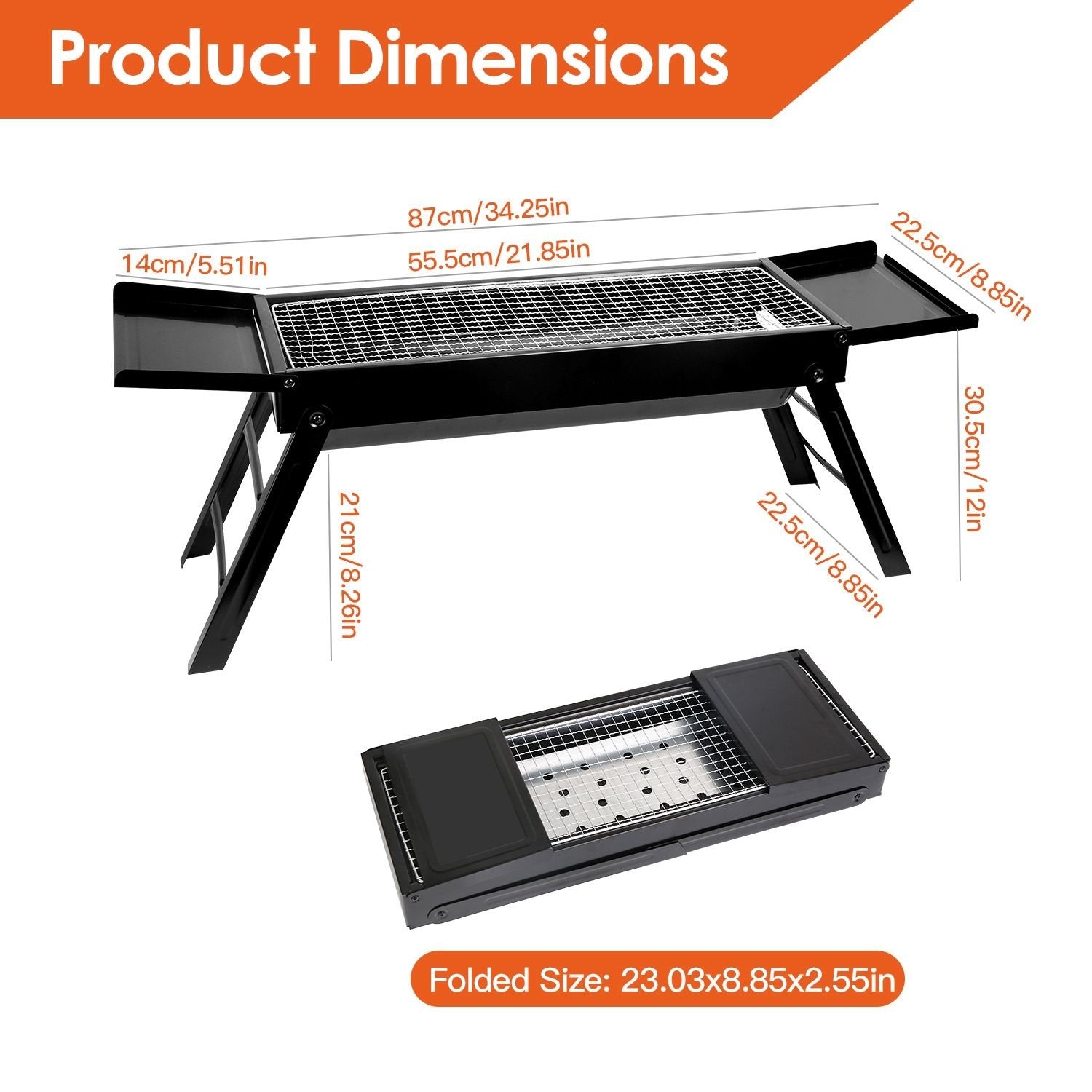 Foldable Charcoal BBQ Grill with Shelf – Portable Stainless Steel Tabletop