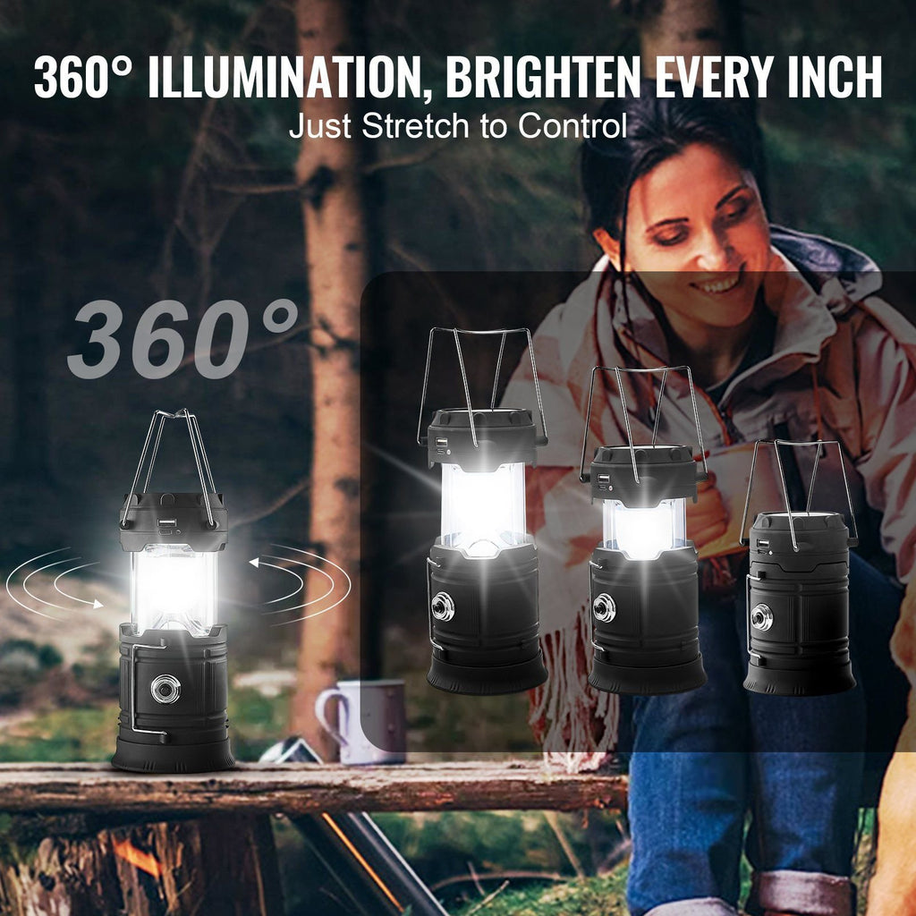 4-Pack Rechargeable LED Camping Lanterns – Collapsible Solar & USB-C Lanterns with Power Bank