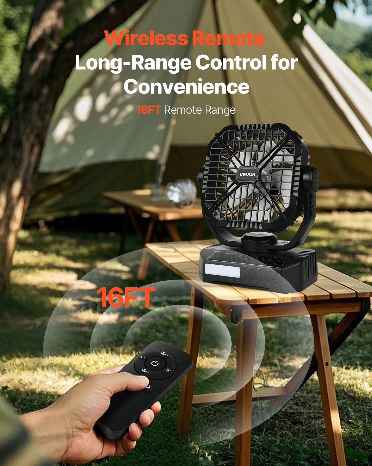 10,400mAh Solar Camping Fan with LED Lantern – 8"–9" Portable 7W Fan with Solar Panel
