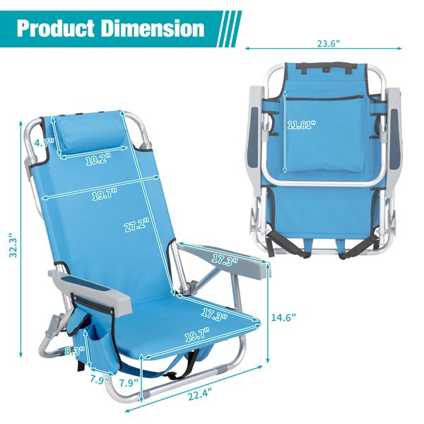 Short Oxford Cloth Beach Chair Blue