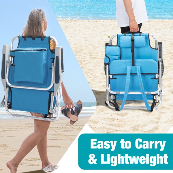 Short Oxford Cloth Beach Chair Blue