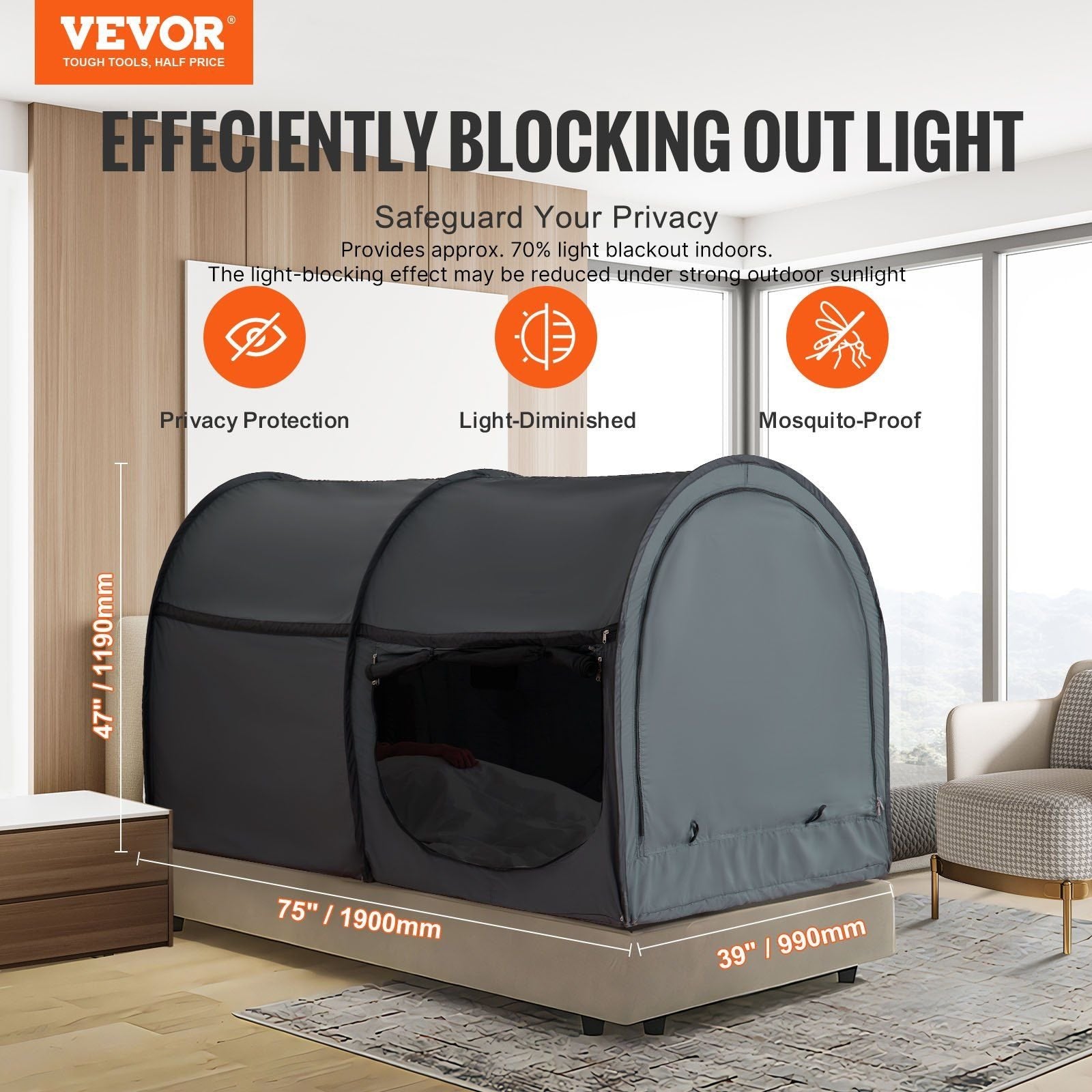 VEVOR 4-Door Bed Tent – Breathable Blackout Tent with 0.28" Fiber Poles
