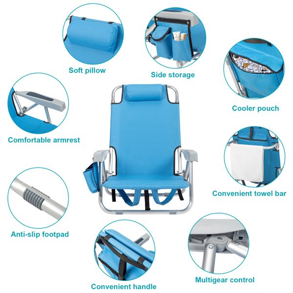 Short Oxford Cloth Beach Chair Blue