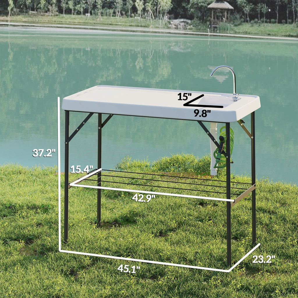 Folding Fish Cleaning Table with Sink û Portable Camping Table with Faucet & Shelf