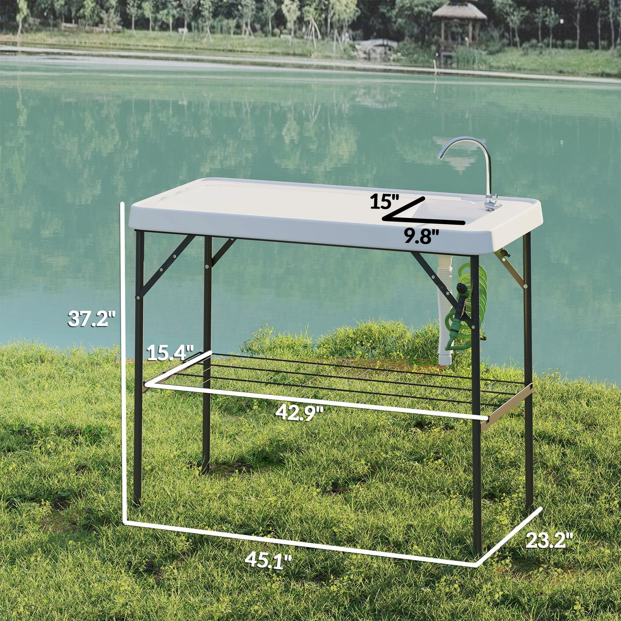 Folding Fish Cleaning Table with Sink û Portable Camping Table with Faucet & Shelf