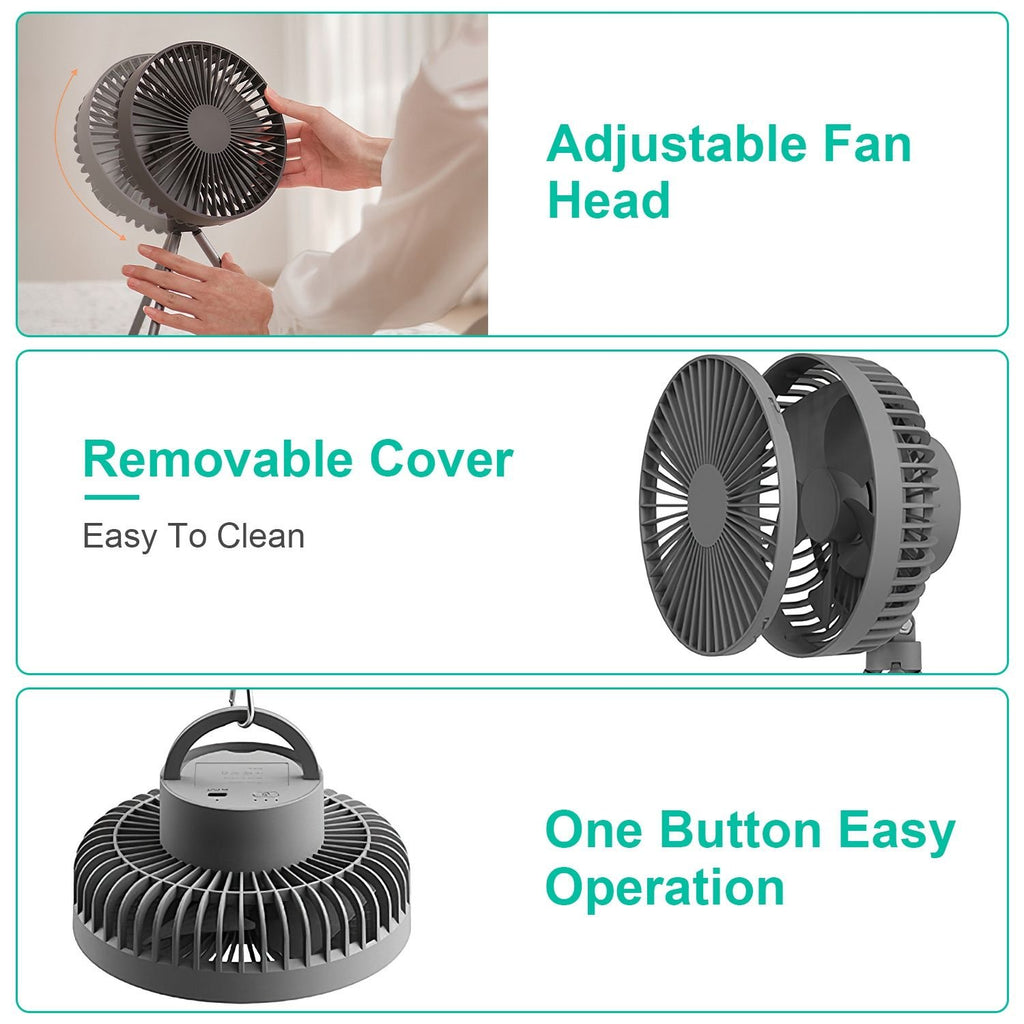 Rechargeable Foldable Camping Fan with Tripod & Hook