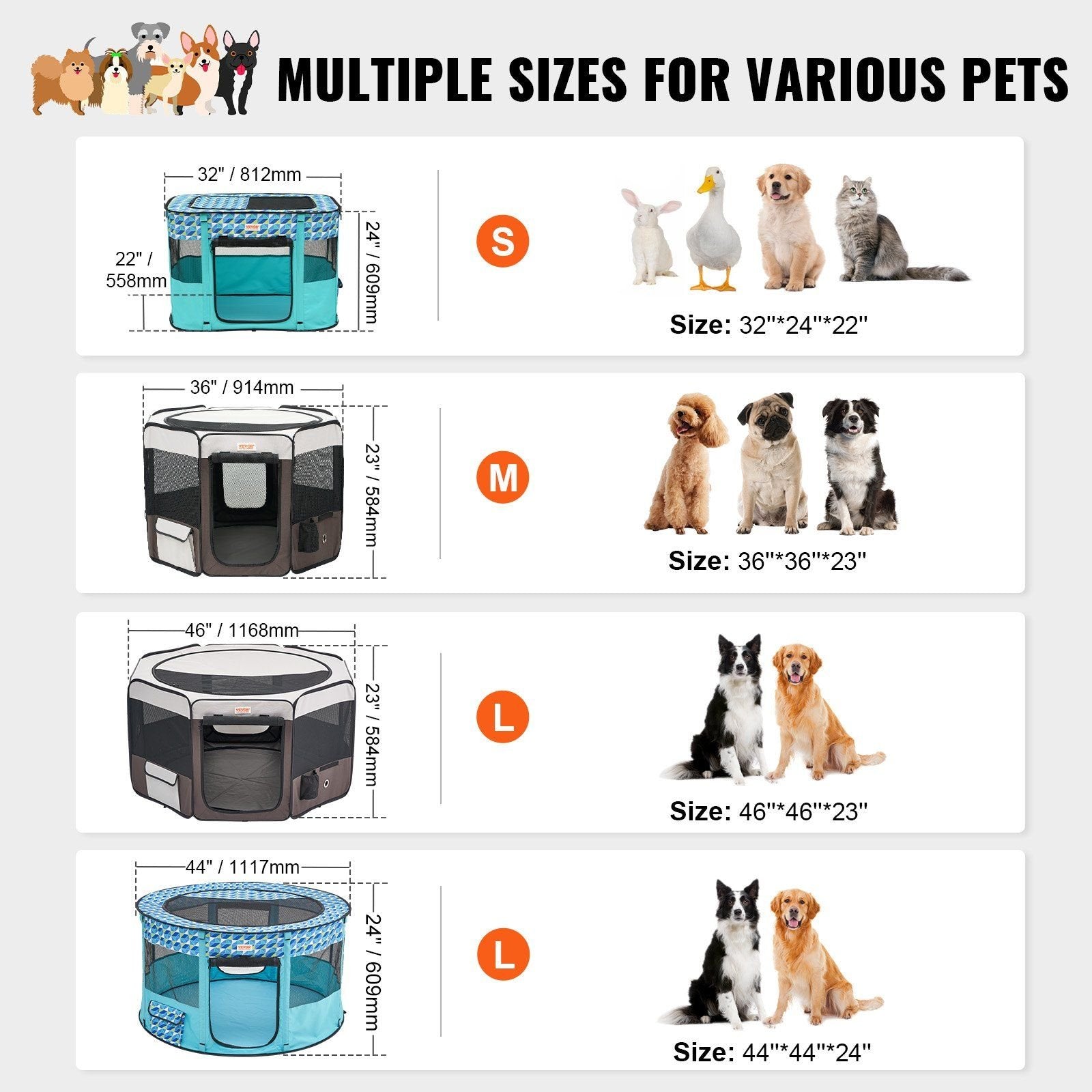 VEVOR 36" Foldable Pet Playpen – Waterproof, Portable Crate for Dogs & Cats, Indoor/Outdoor Use