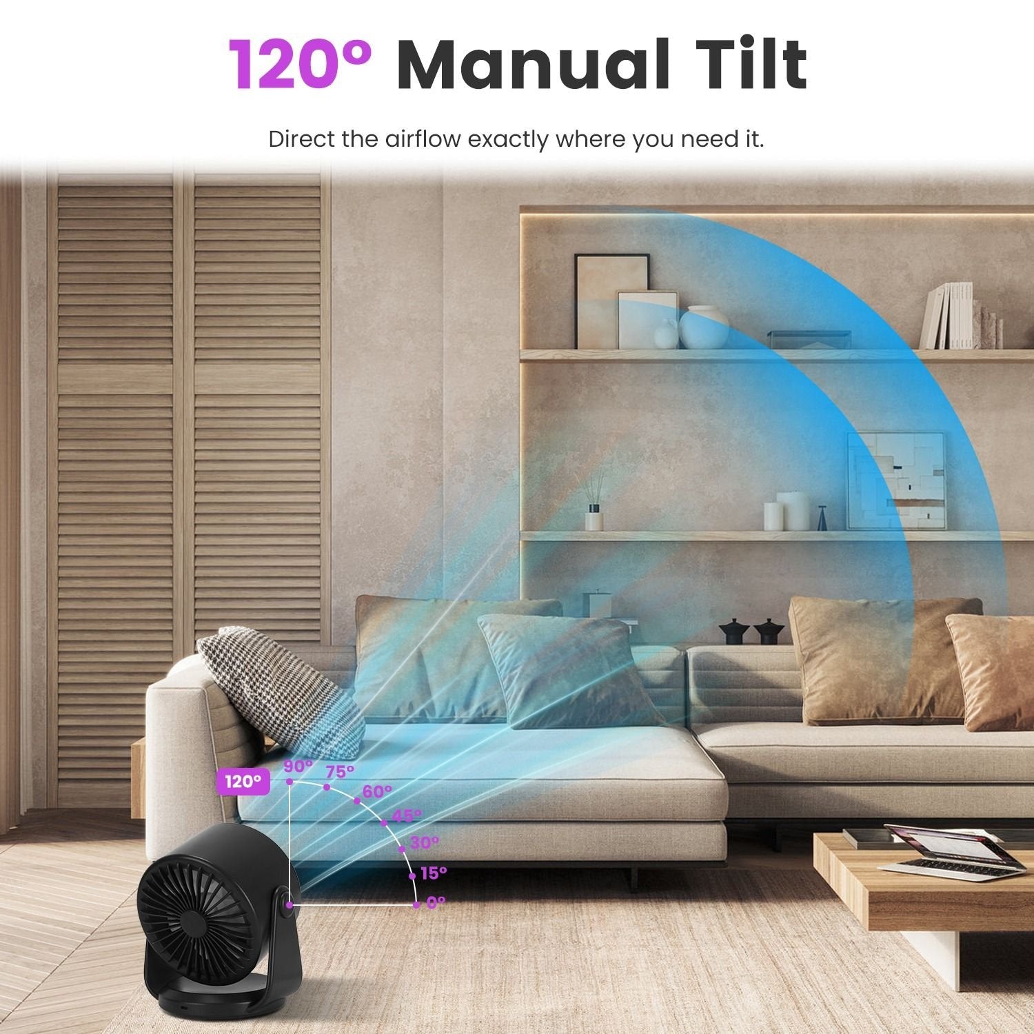 100-Speed Rechargeable Desk & Wall Fan – Mini Quiet Fan with 120° Tilt for Home, Office & Travel