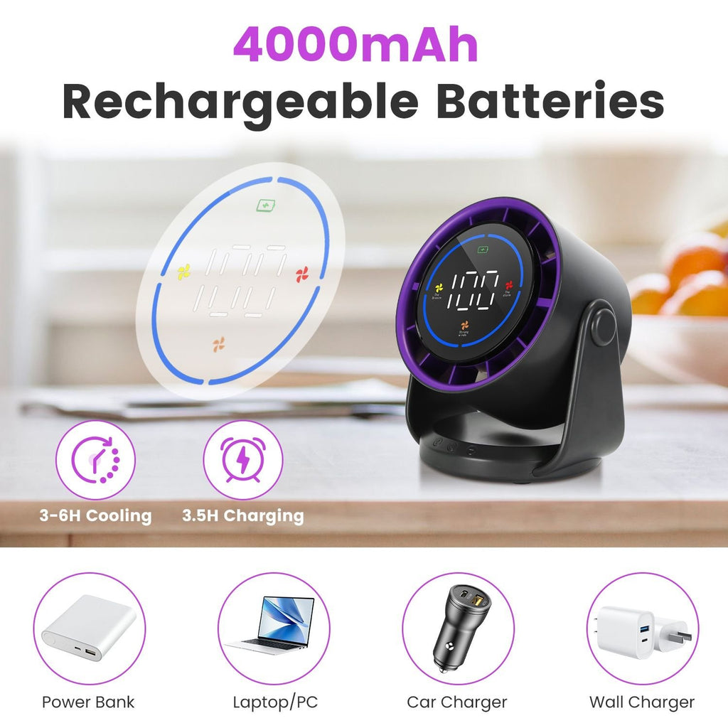 100-Speed Rechargeable Desk & Wall Fan – Mini Quiet Fan with 120° Tilt for Home, Office & Travel