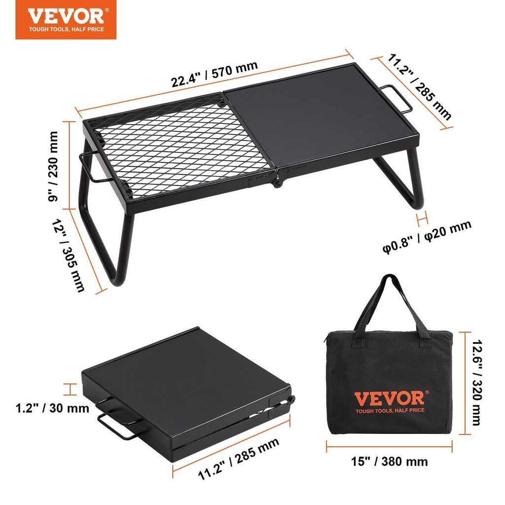 VEVOR Folding Campfire Grill – Heavy-Duty Steel Mesh, 22.4", Portable with Legs & Carry Bag