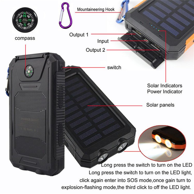 Portable Fast Charging Solar Power Bank with Flashlight