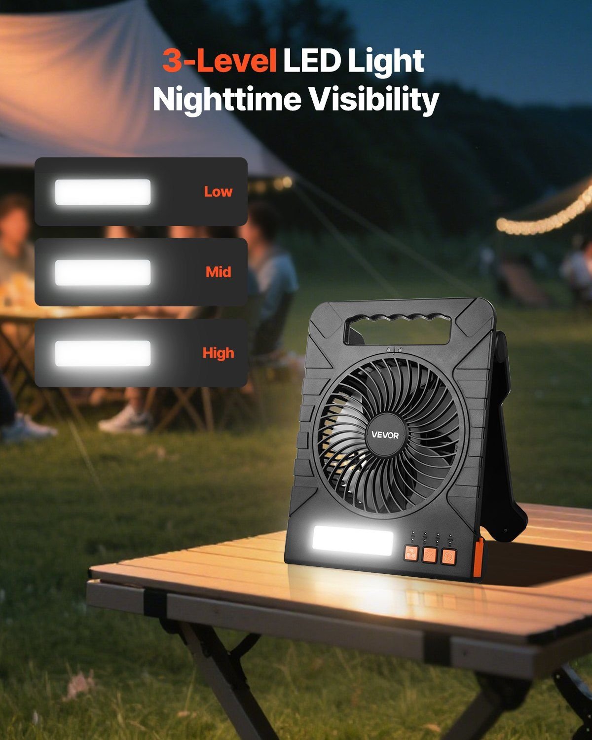 10,000mAh Solar Rechargeable Camping Fan & LED Lantern – 7" Portable Cordless Fan with Flashlight & Power Bank