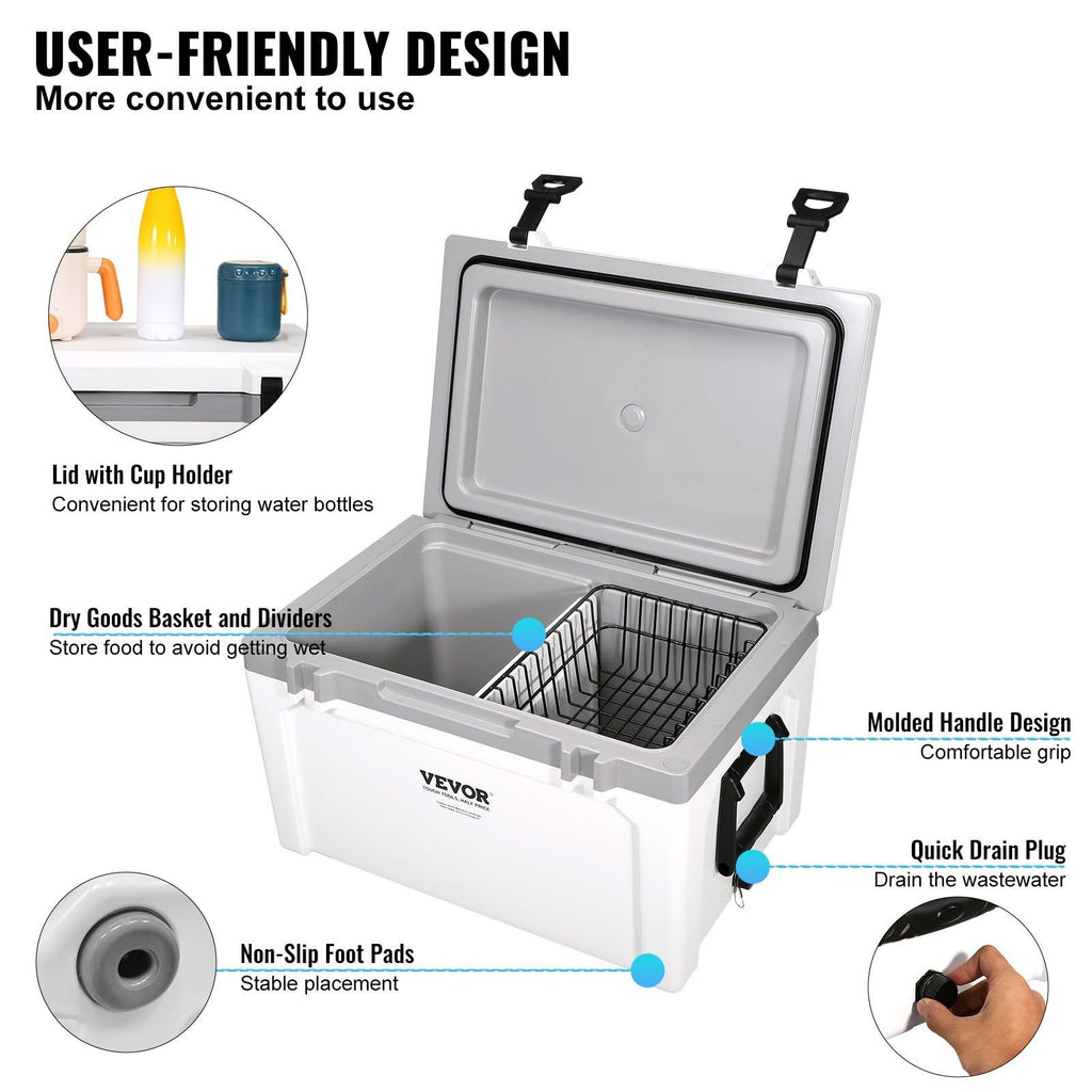 VEVOR 52qt Cooler – 50-Can Capacity, 6-Day Ice Retention