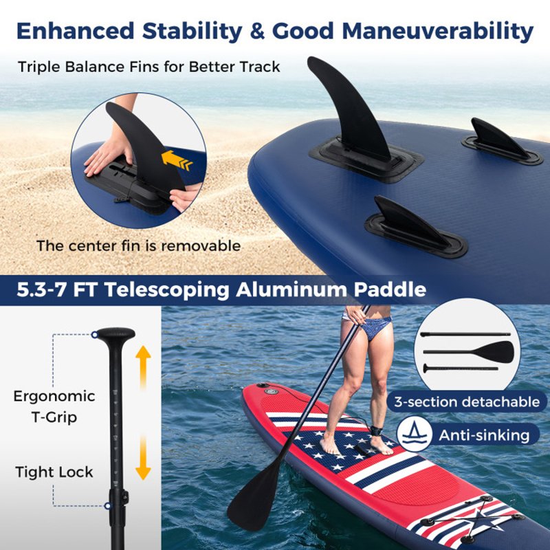Inflatable Stand Up Paddle Board – 10' All-Around SUP with Adjustable Paddle, Removable Fin & Backpack