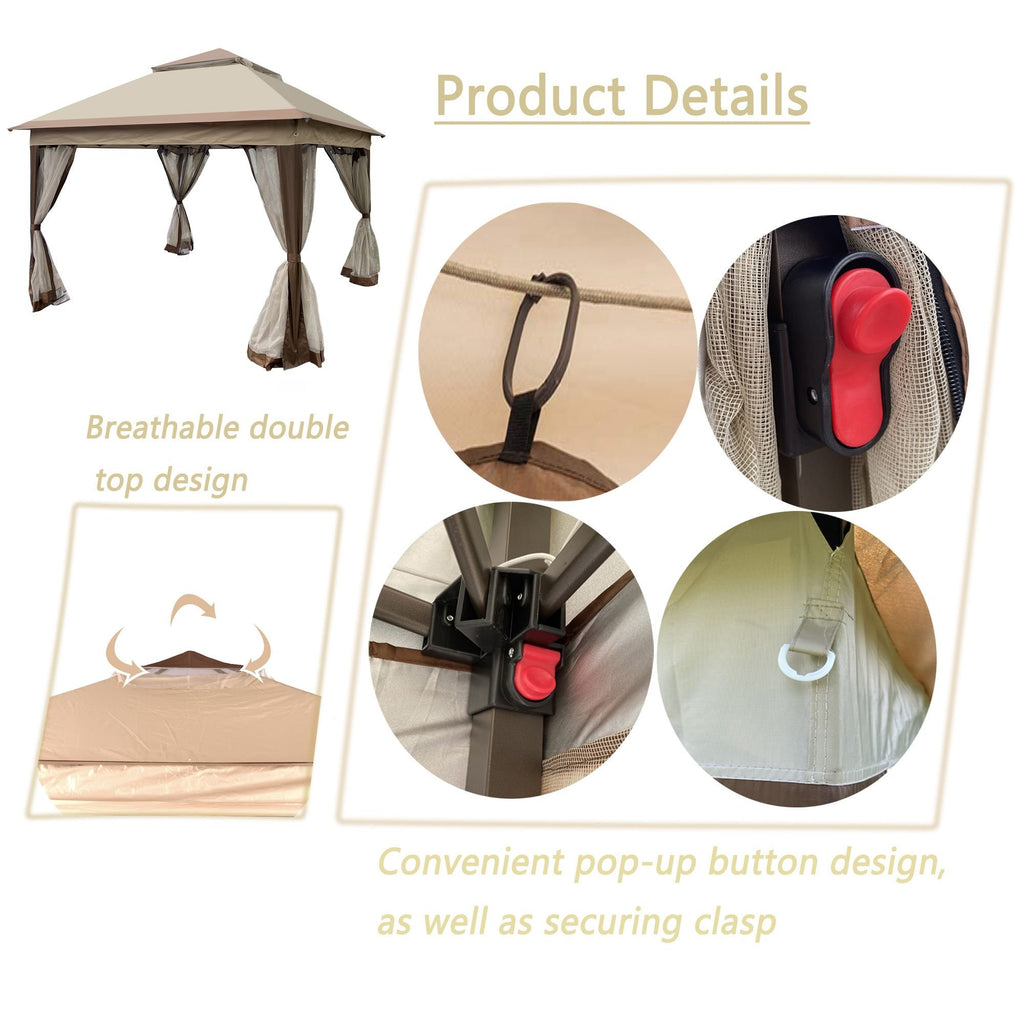 11' x 11' Pop-Up Gazebo Canopy û 2-Tier with Removable Netting (Coffee)