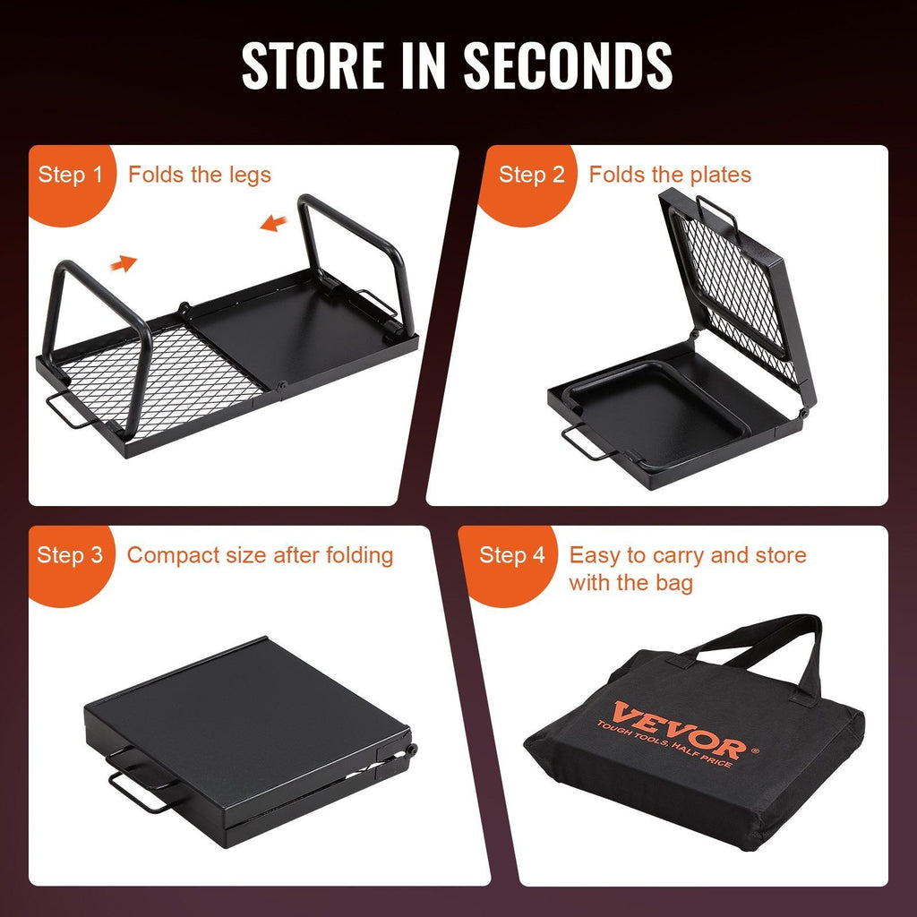VEVOR Folding Campfire Grill – Heavy-Duty Steel Mesh, 22.4", Portable with Legs & Carry Bag