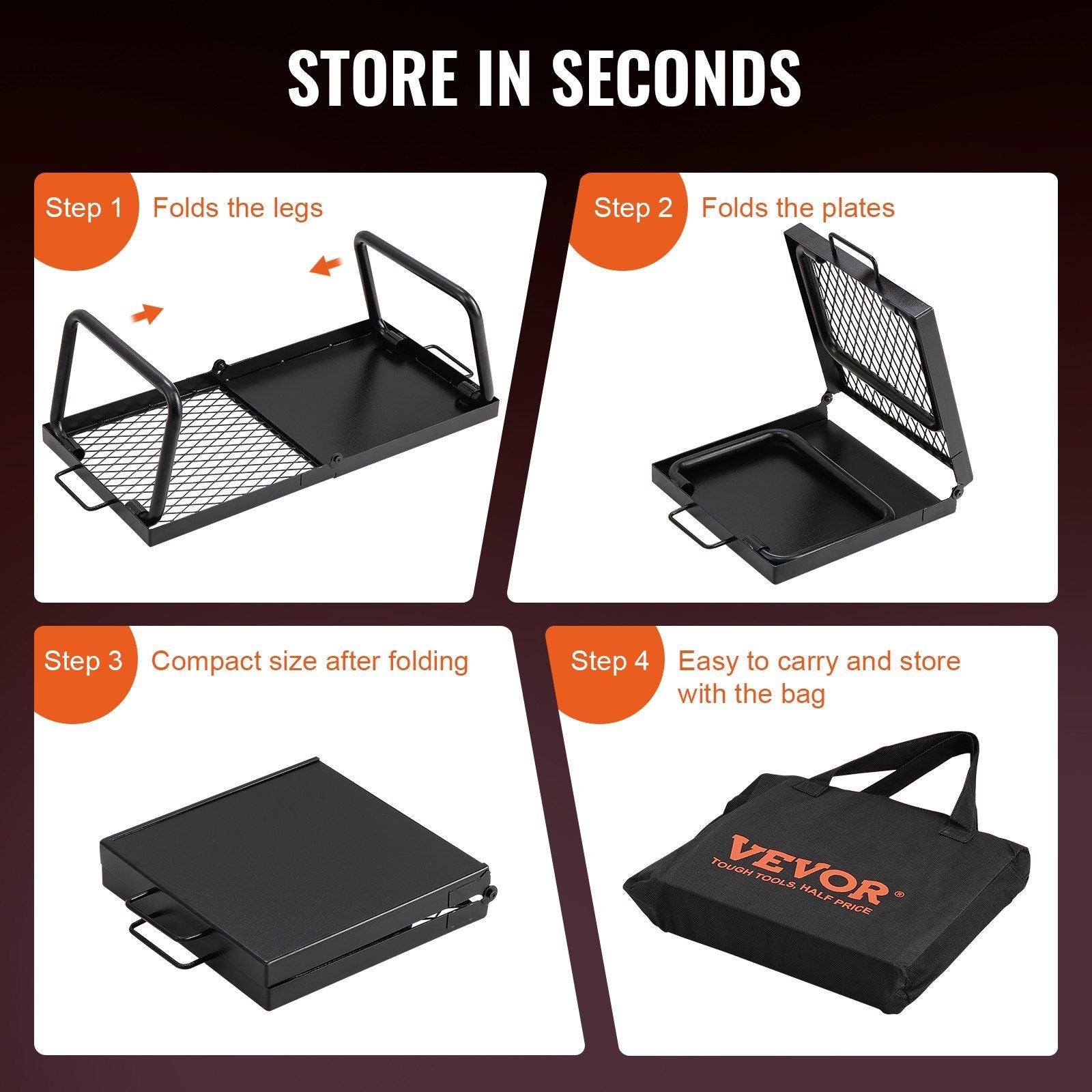 VEVOR Folding Campfire Grill – Heavy-Duty Steel Mesh, 22.4", Portable with Legs & Carry Bag