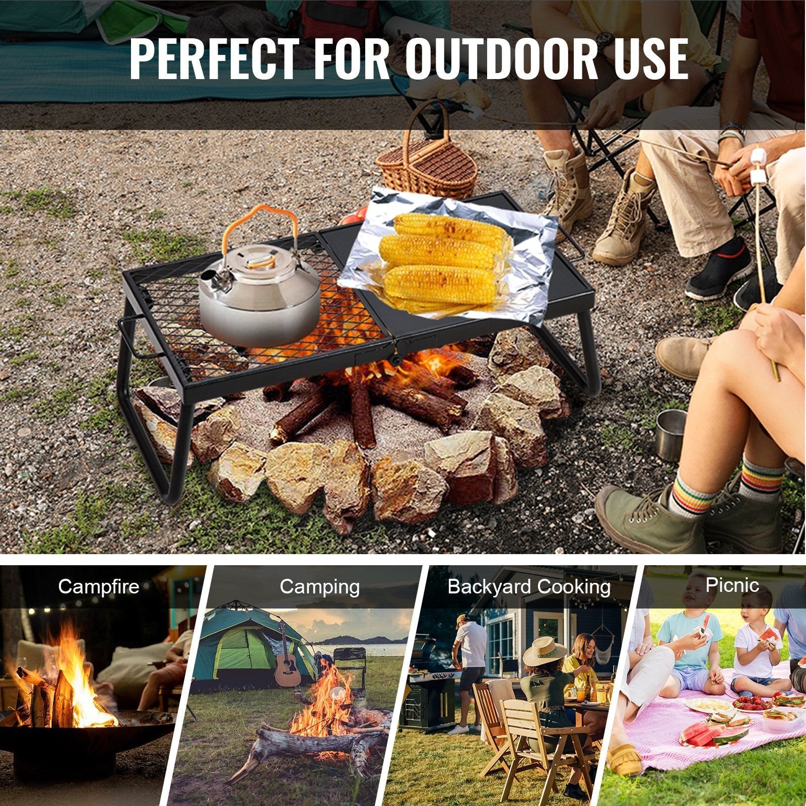 VEVOR Folding Campfire Grill – Heavy-Duty Steel Mesh, 22.4", Portable with Legs & Carry Bag