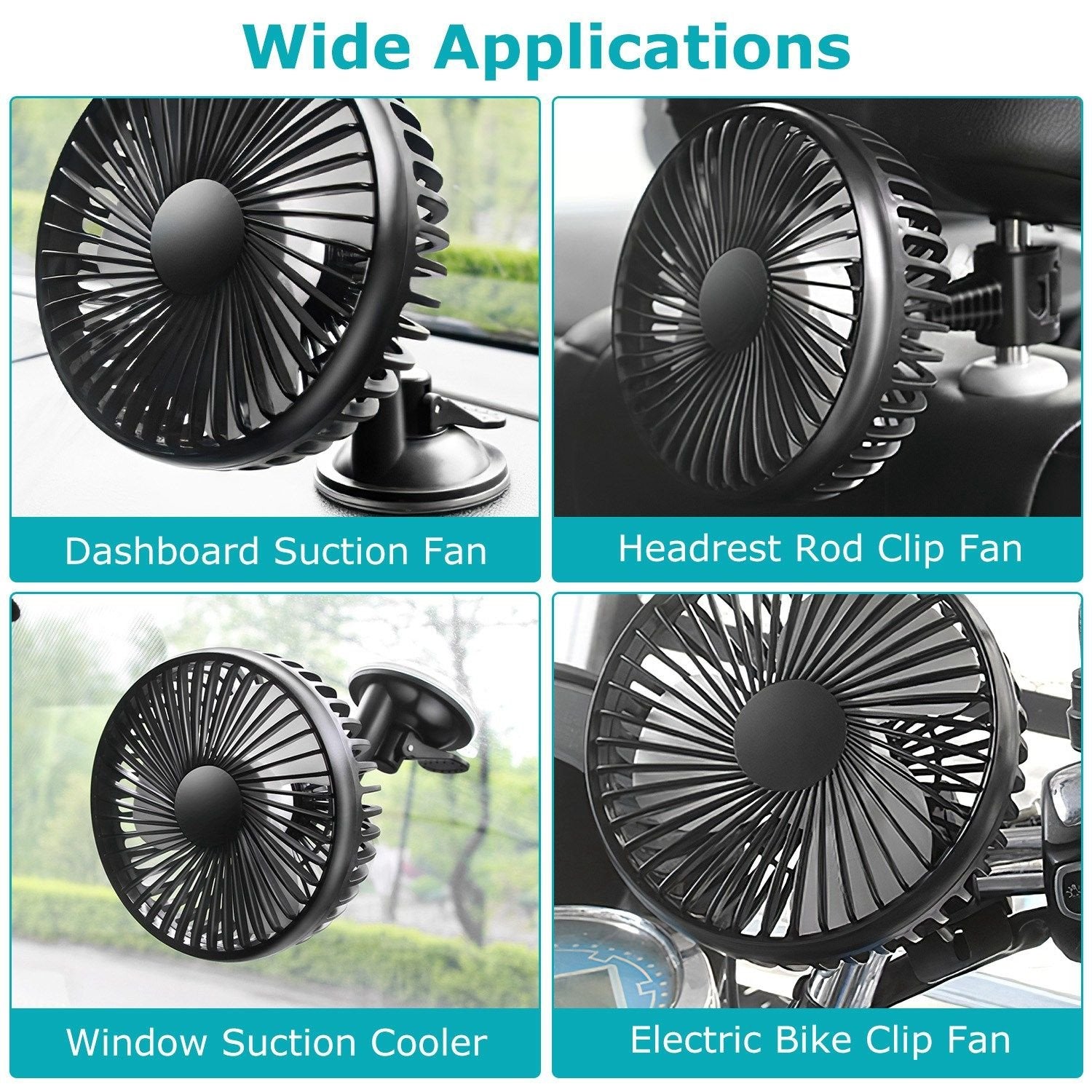 Portable Rotatable USB Car Cooling Fan – Clip & Suction Mount for SUV, RV, Pickup with 3 Speeds