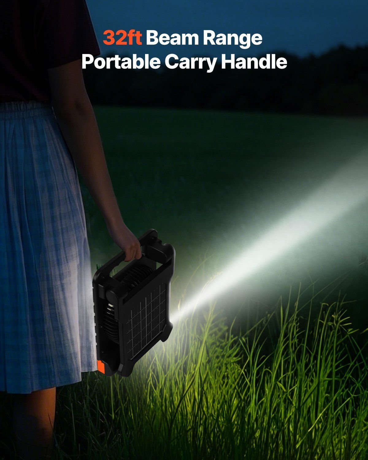 10,000mAh Solar Rechargeable Camping Fan & LED Lantern – 7" Portable Cordless Fan with Flashlight & Power Bank