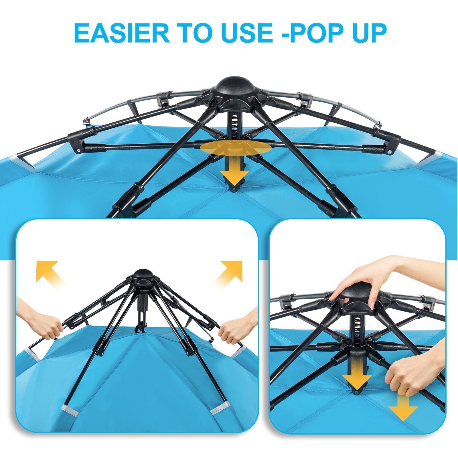 Quick-Open Blue Beach Tent – Fiberglass Pole & Oxford Cloth Free Ride Design