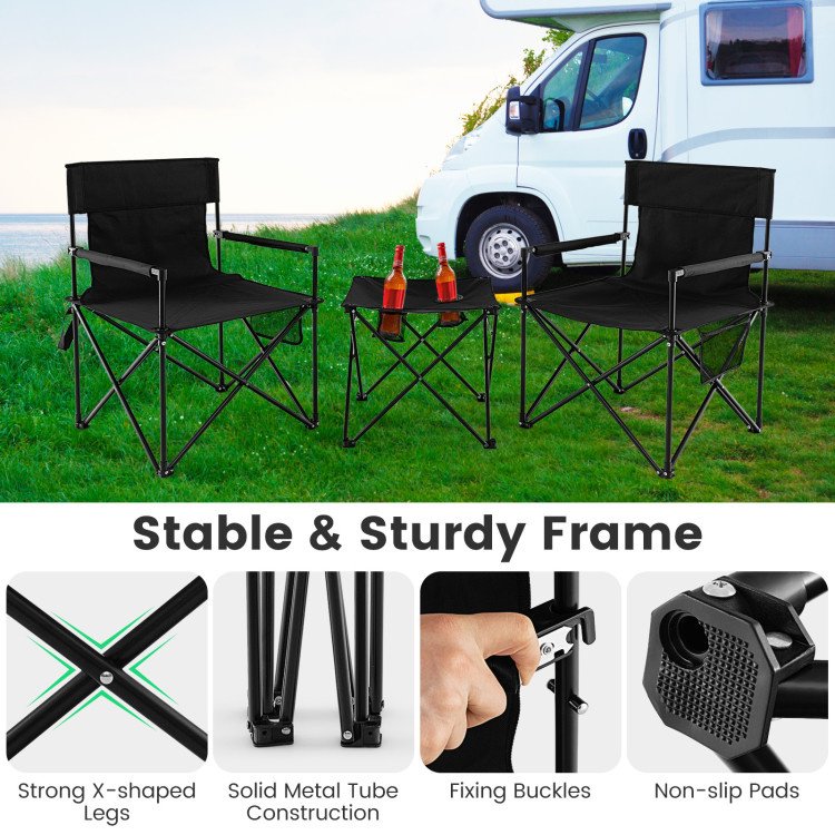 Outdoor Folding Camping Chair & Table Set with Carrying Bag