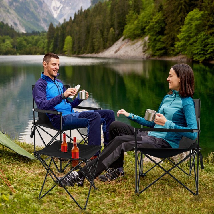 Outdoor Folding Camping Chair & Table Set with Carrying Bag