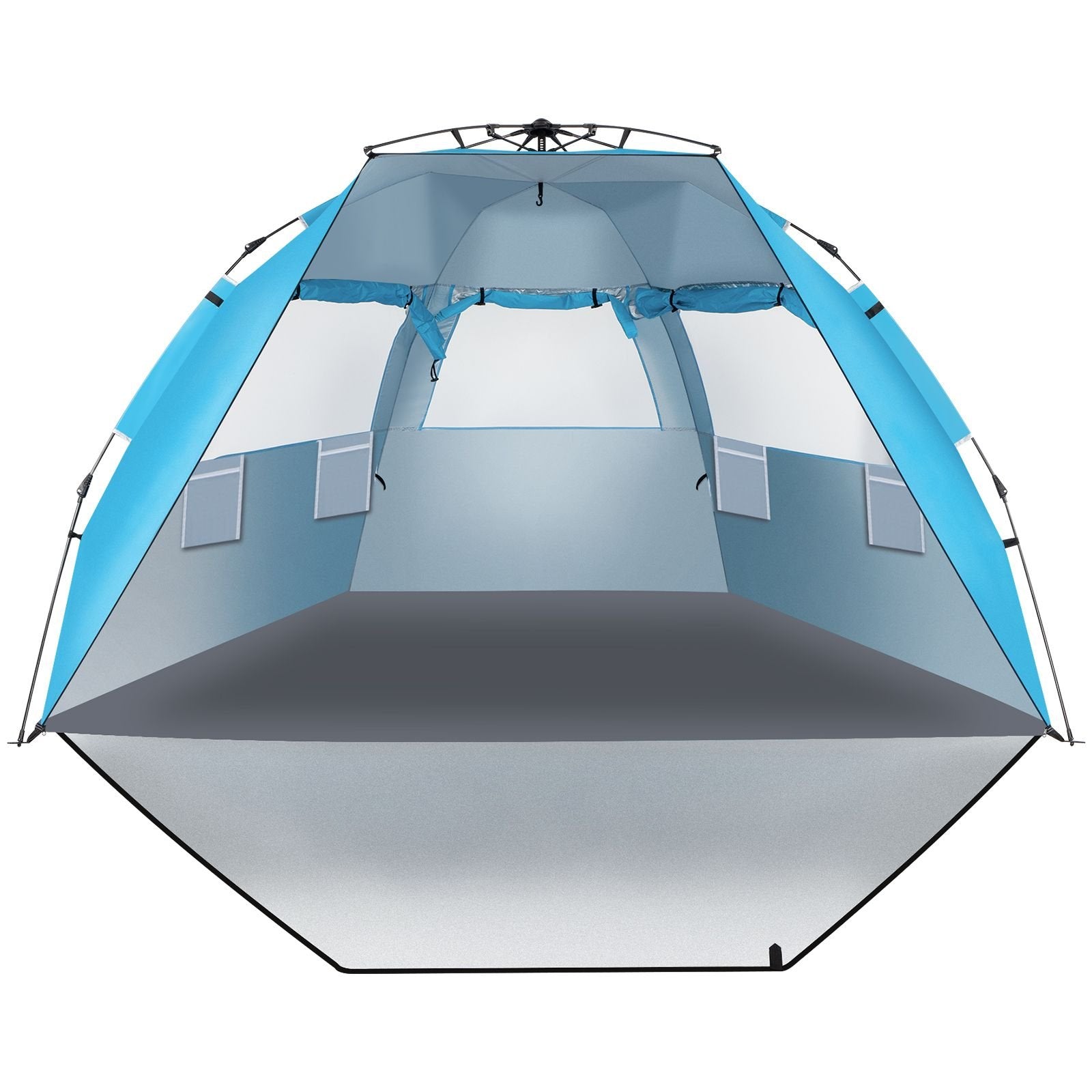 Quick-Open Blue Beach Tent – Fiberglass Pole & Oxford Cloth Free Ride Design