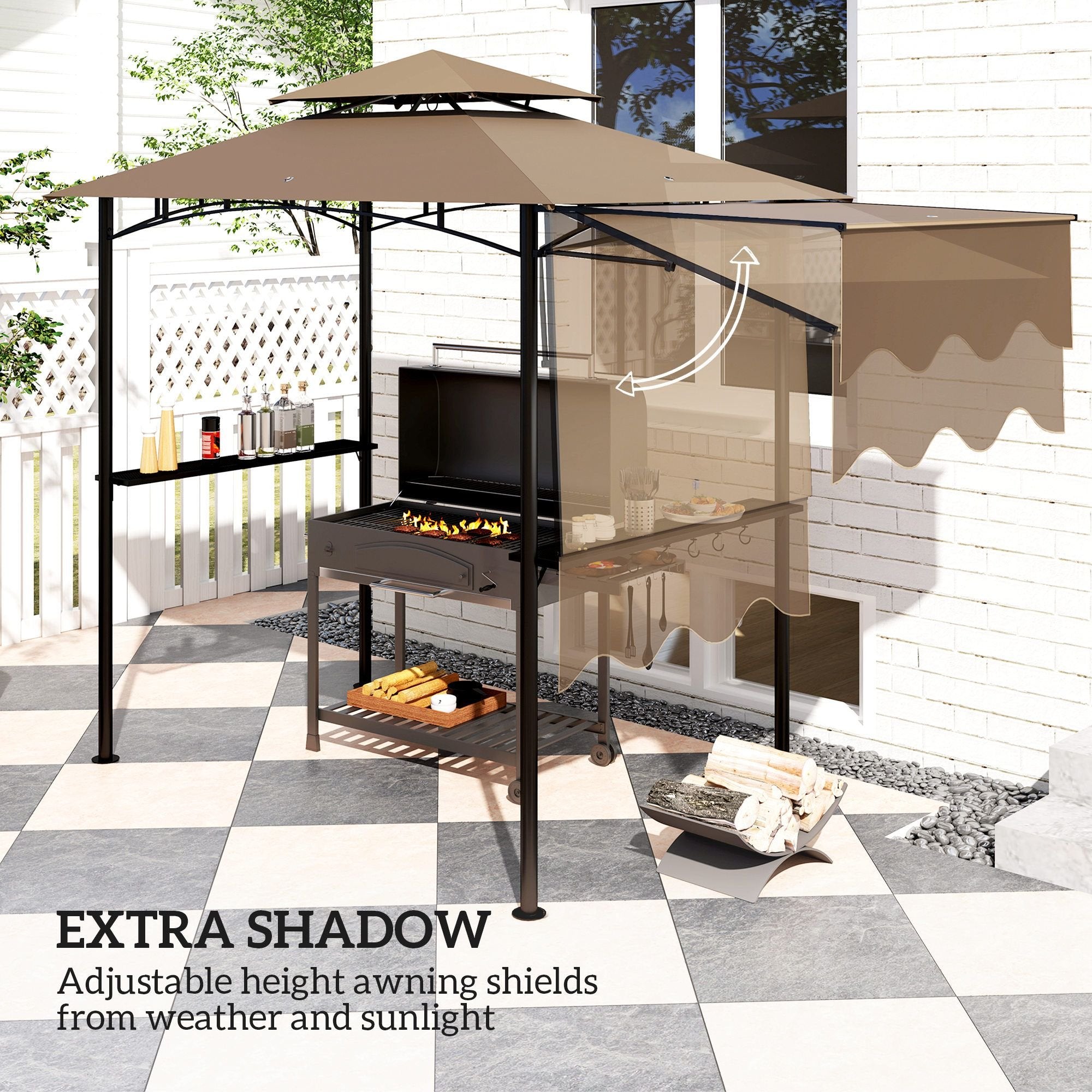 8' x 5' Outdoor Grill Gazebo û BBQ Shelter with Shelves & Awning (Brown)
