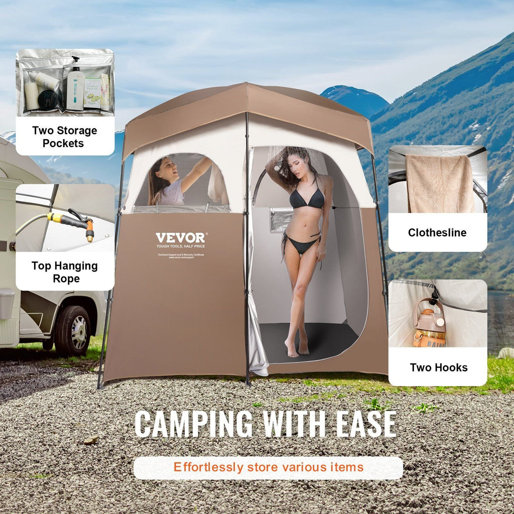 VEVOR 2-Room Camping Shower Tent, 83"x42"x83"