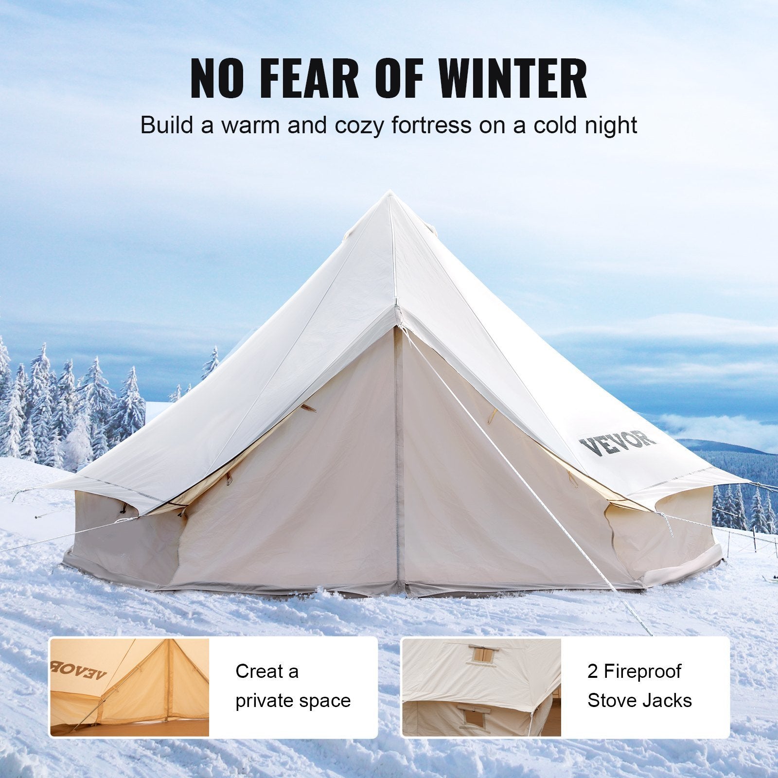 VEVOR Canvas Bell Tent, Waterproof with Stove Jack & Detachable Wall