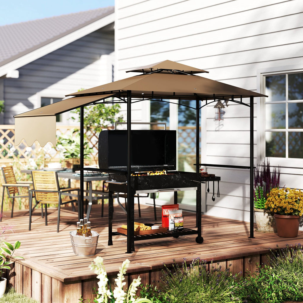 8' x 5' Outdoor Grill Gazebo û BBQ Shelter with Shelves & Awning (Brown)