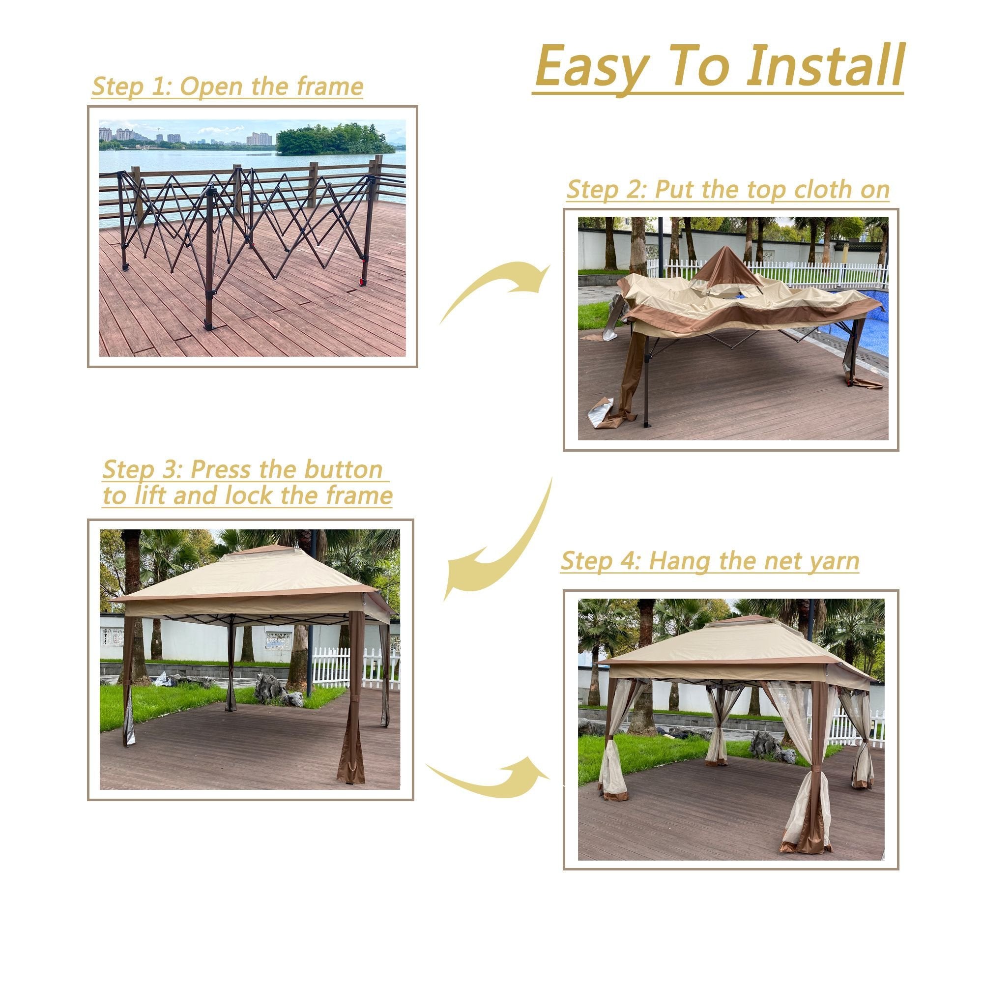 11' x 11' Pop-Up Gazebo Canopy û 2-Tier with Removable Netting (Coffee)