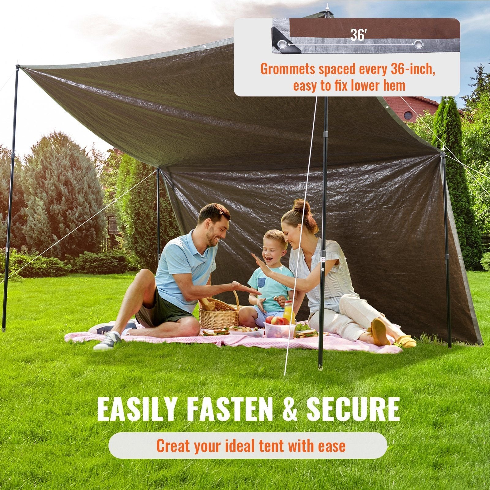 VEVOR 16x20ft Waterproof Tarp – 10 Mil Poly with Reinforced Grommets, Tear & UV Resistant