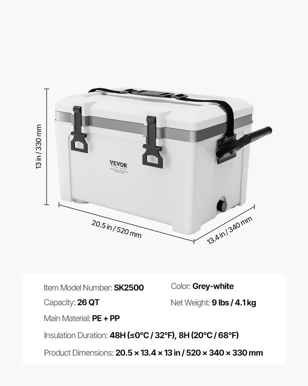 26 QT Portable Insulated Hard Cooler û 38-Can Capacity with Carry Handles & Strap
