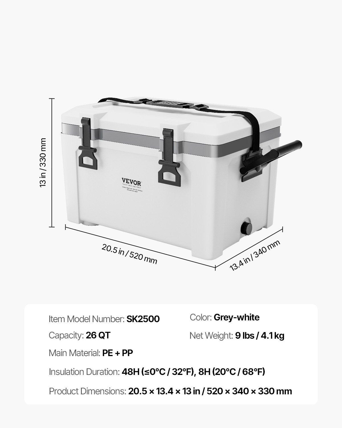 26 QT Portable Insulated Hard Cooler û 38-Can Capacity with Carry Handles & Strap