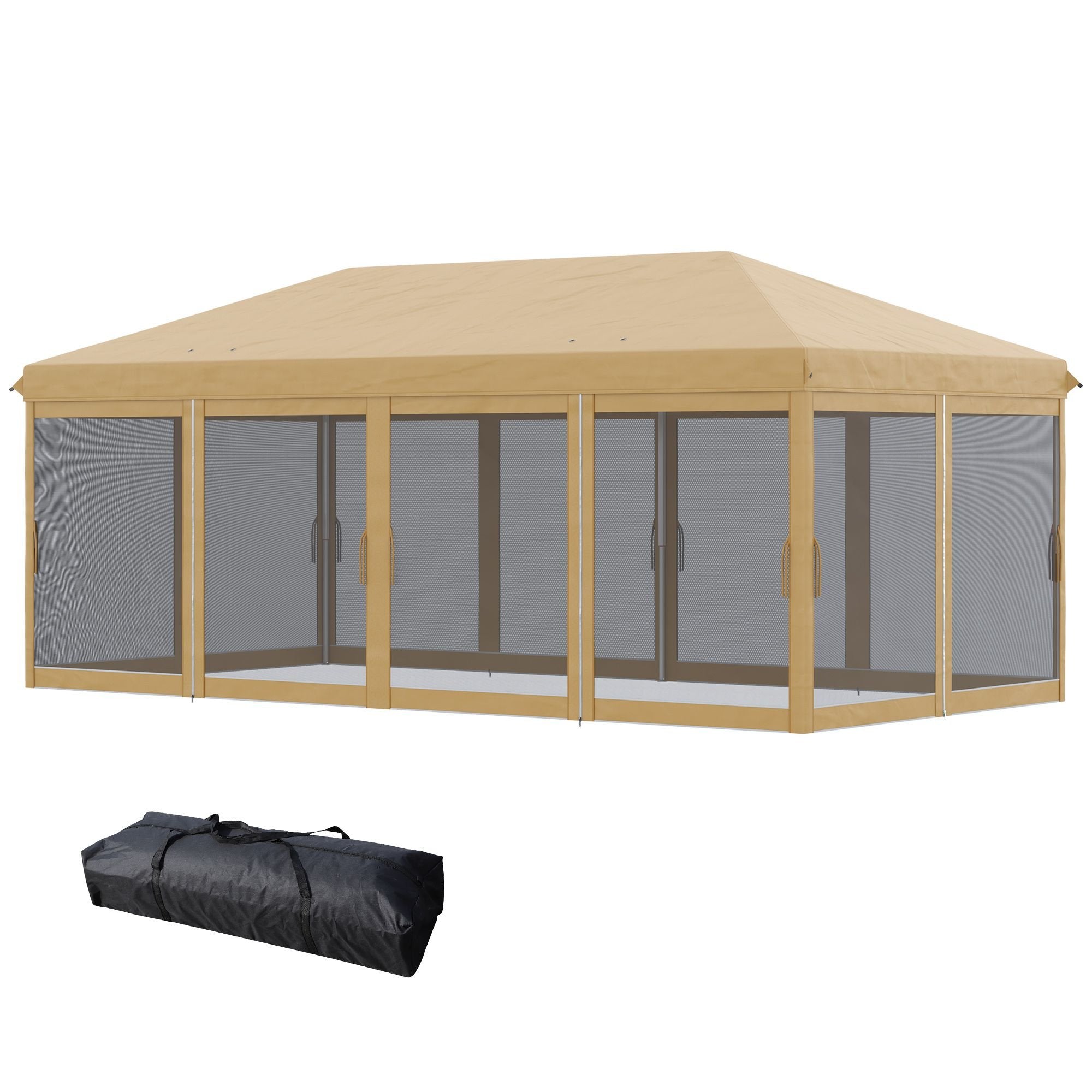 10' x 20' Pop-Up Canopy Tent û Beige with Netting Sidewalls