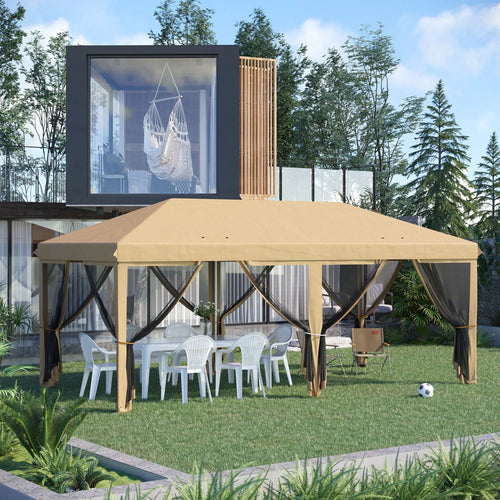 10' x 20' Pop-Up Canopy Tent û Beige with Netting Sidewalls