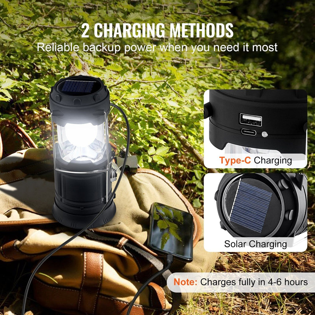 4-Pack Rechargeable LED Camping Lanterns – Collapsible Solar & USB-C Lanterns with Power Bank