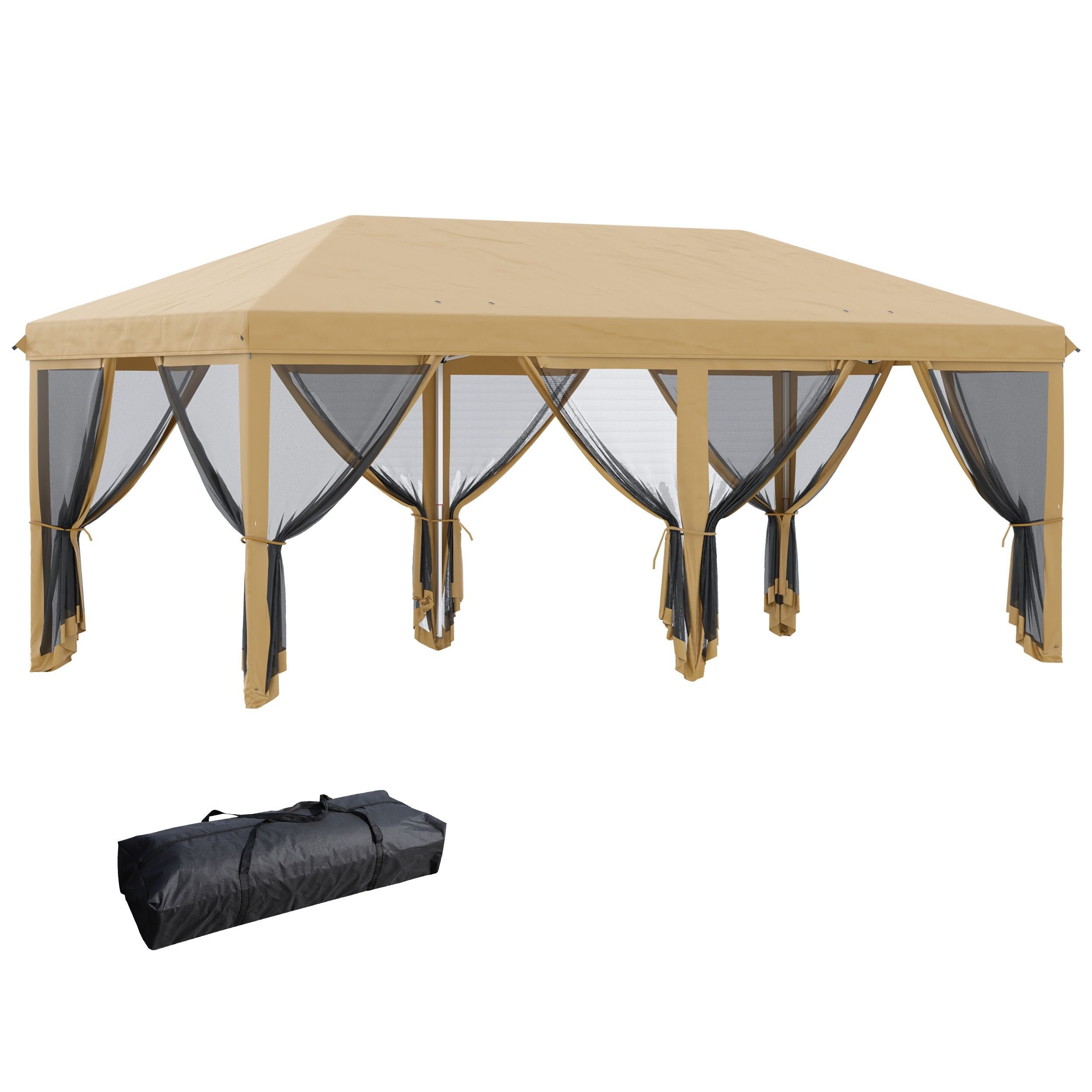 10' x 20' Pop-Up Canopy Tent û Beige with Netting Sidewalls