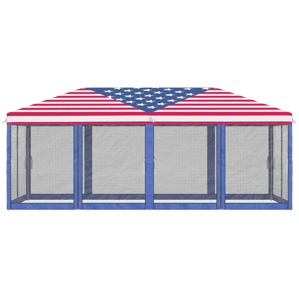 10' x 20' Pop-Up Canopy Gazebo û American Flag with Mesh Sidewalls